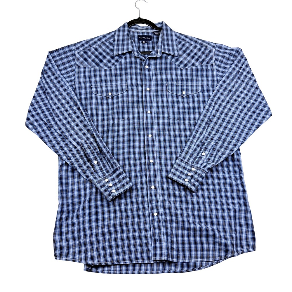 Panhandle Slim Pearl Snap Western Shirt Mens 17.5 Blue Black Plaid *Read